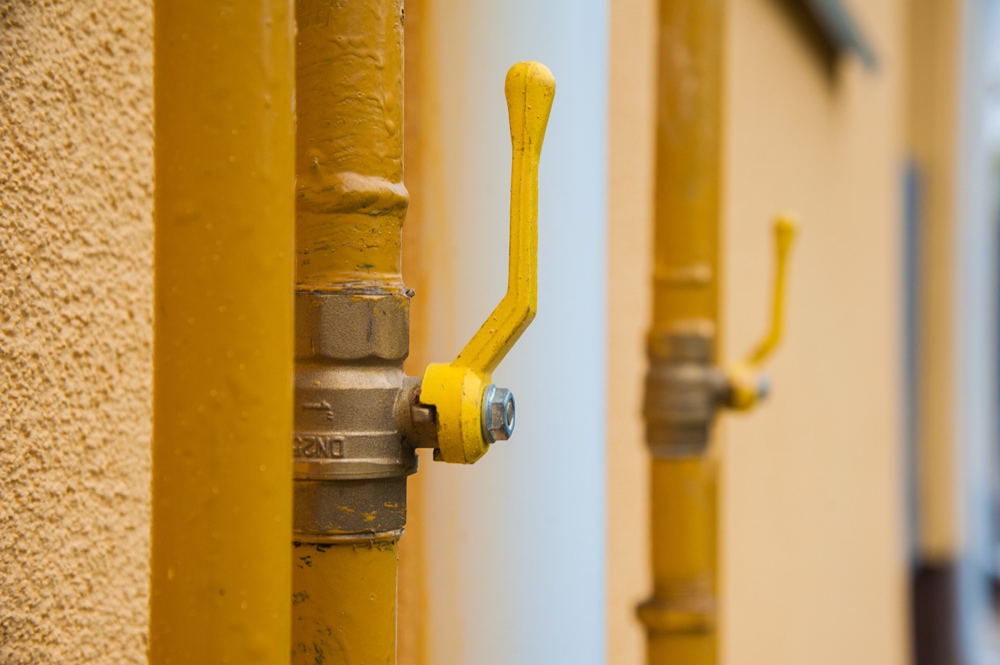 Gas isolation valves on the exterior wall of a Kinross home Gas isolation valves on the exterior wall of a Kinross home