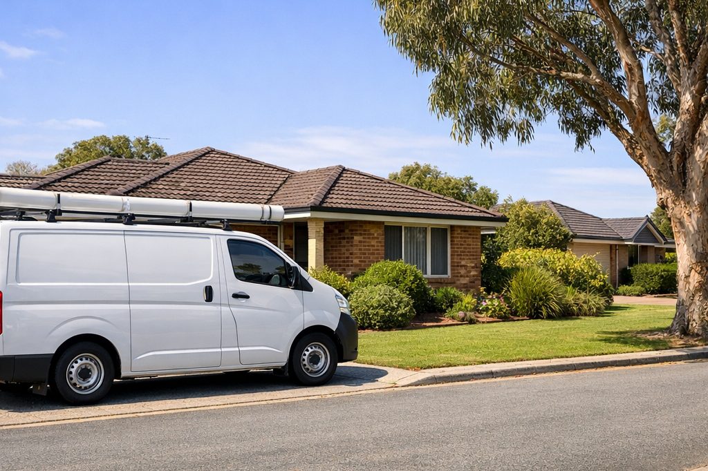 Plumber service van outside an established family home in Merriwa Lakeside Plumbing & Gas service van parked outside an established family home in a Merriwa street